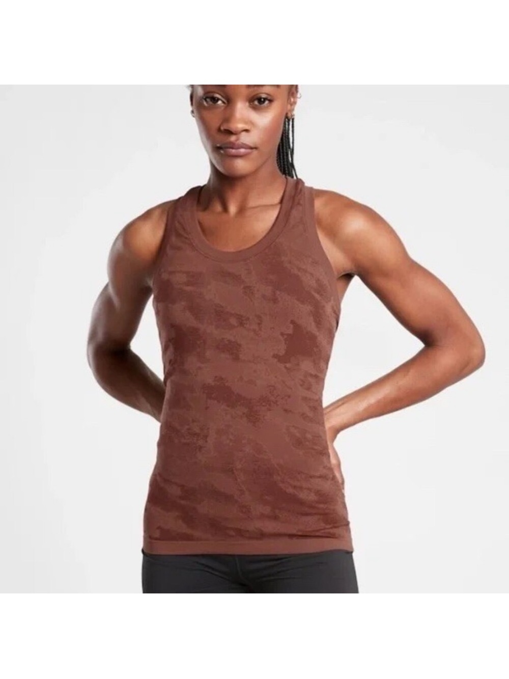Athleta Tank Top Womens XS Brown Camo Seamless Racerback Yoga Activewear